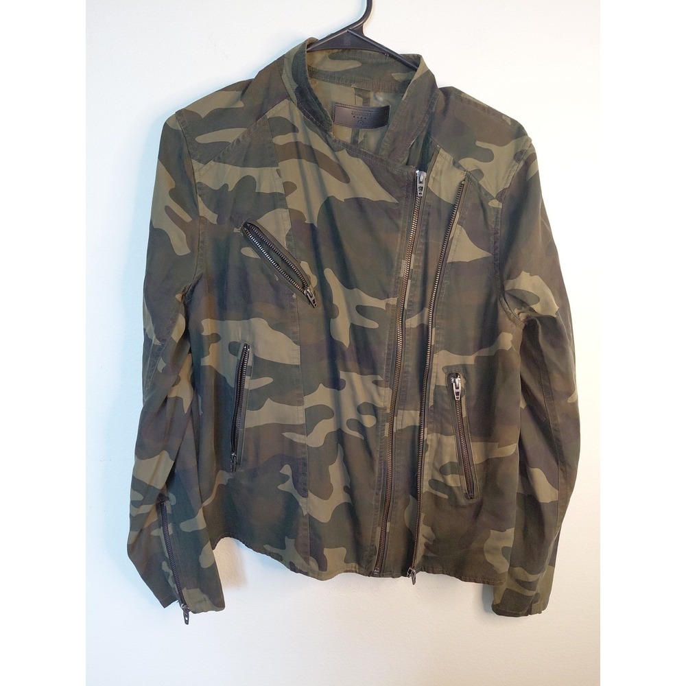 BLANKNYC Lightweight Moto Jacket Asymmetrical Zip Green Camo Size Small Boho